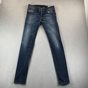 Diesel Sleenker Jeans Mens 30x34 Blue Slim Skinny Stretch Distressed Denim 0837J